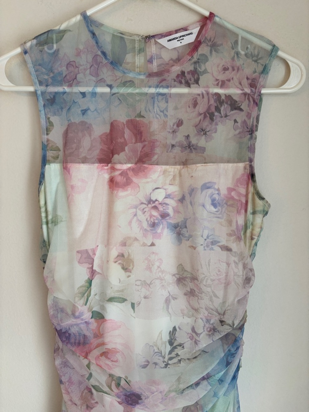 Amanda Uprichard Lyle Sheer Floral Midi rouged pastel Dress Womens MD bridal EUC - Picture 8 of 16
